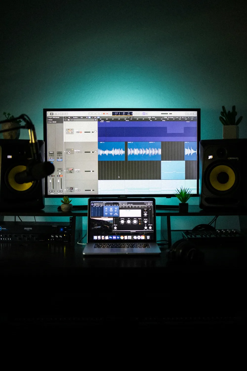 Video editing workspace with a monitor, for an article about buying YouTube subscribers safely