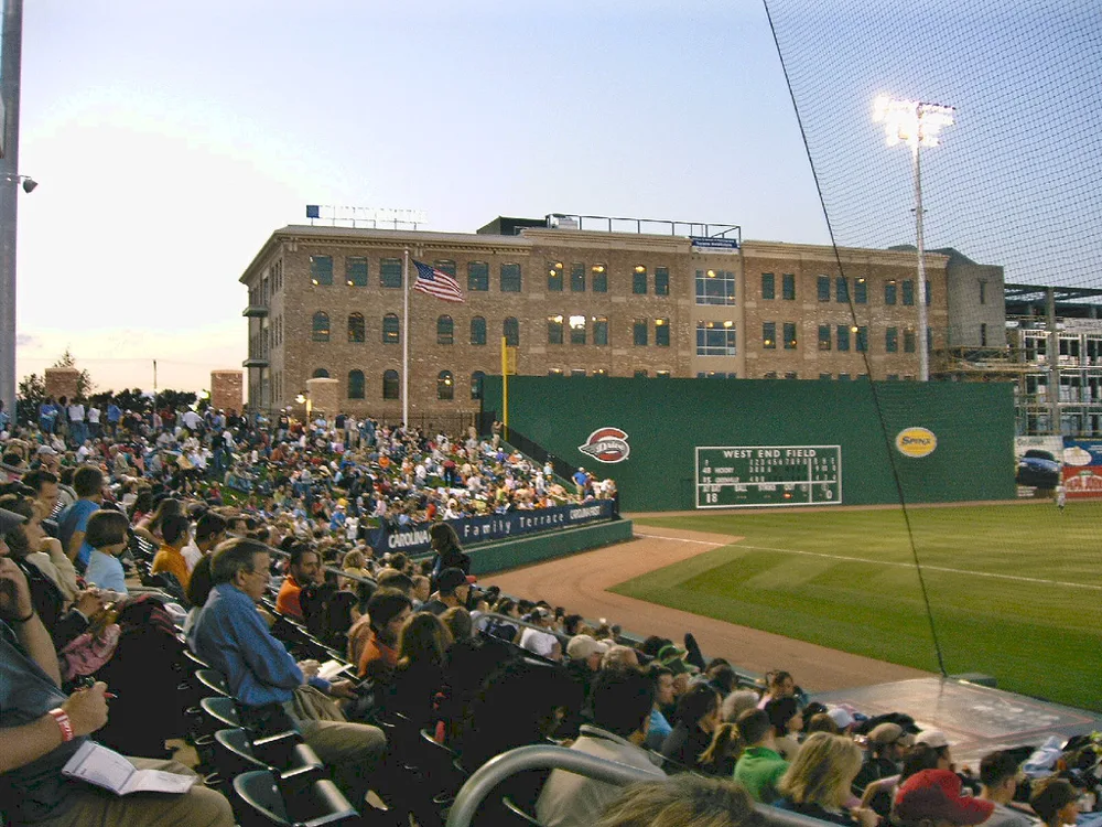 Packed stands at a minor league baseball stadium in Greenville, South Carolina, illustrating baseball and Banana Ball content on Instagram in the US